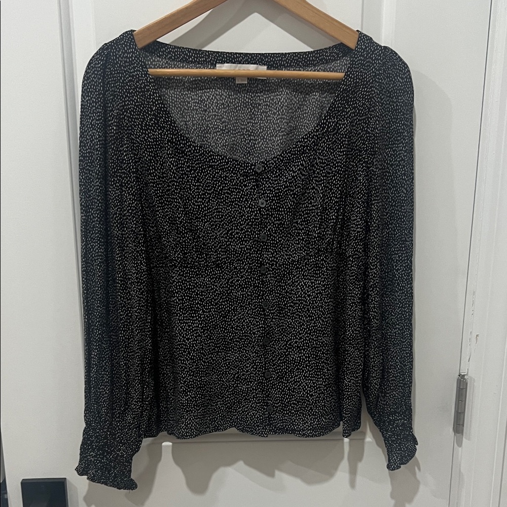 LOFT Black and White Dotted Blouse Size Small